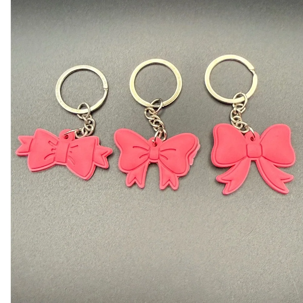 3‎ Pink Bow Keychains Cute Kawaii Enamel Bag Charms Accessories Set